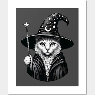 Mystical Feline Sorcerer - Enchanted Cat Wizard Art Posters and Art